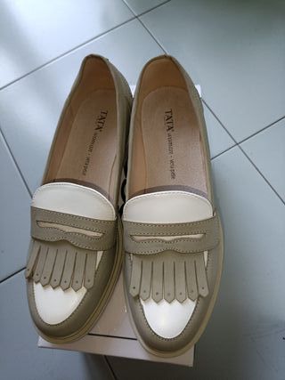 Scarpe donna Tata vera pelle beige/bianco