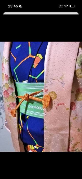 Haori Kimono seda antiguo salomon pink naranja