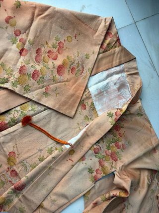 Haori Kimono seda antiguo salomon pink naranja