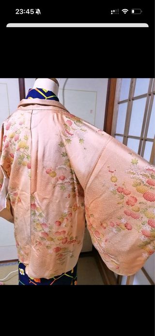Haori Kimono seda antiguo salomon pink naranja