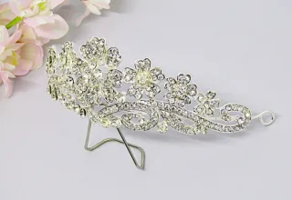 Tiara Novia Plata Flores Brillantes