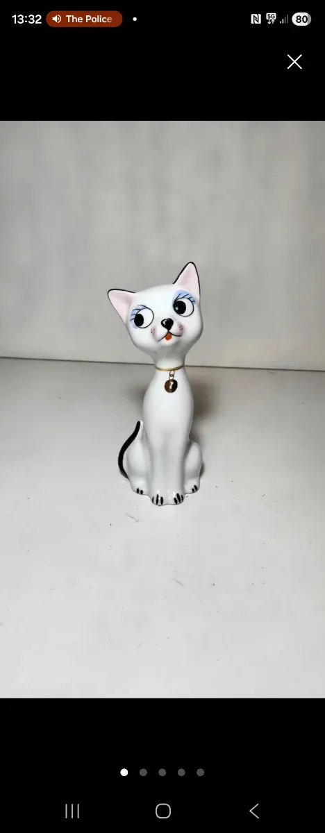 Figura Gato Cerámica Vintage Blanco y Negro