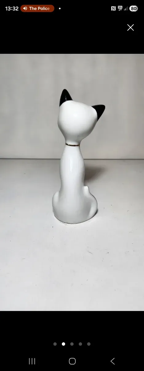 Figura Gato Cerámica Vintage Blanco y Negro