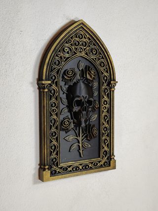 Arte de Parede Gótico Caveira Dourada