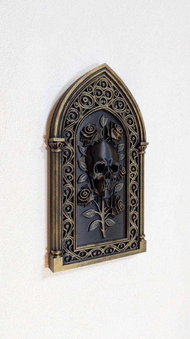 Arte de Parede Gótico Caveira Dourada