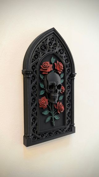 Arte de Parede Gótico Caveira com Rosas Vermelhas