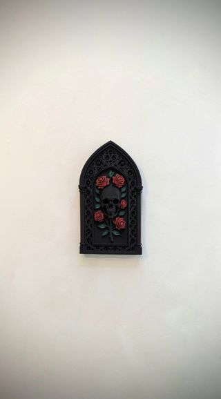 Arte de Parede Gótico Caveira com Rosas Vermelhas