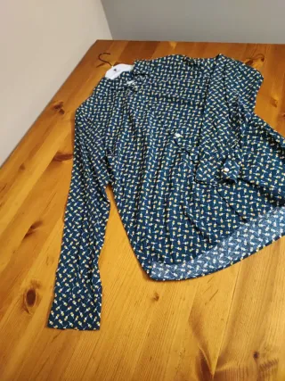Camicia donna fantasia blu e gialla