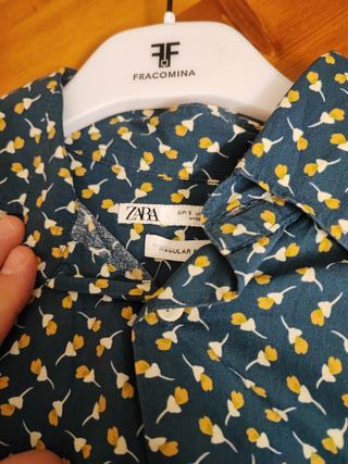 Camicia donna fantasia blu e gialla