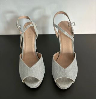 Sandalias fiesta tacón plateadas 10 cm