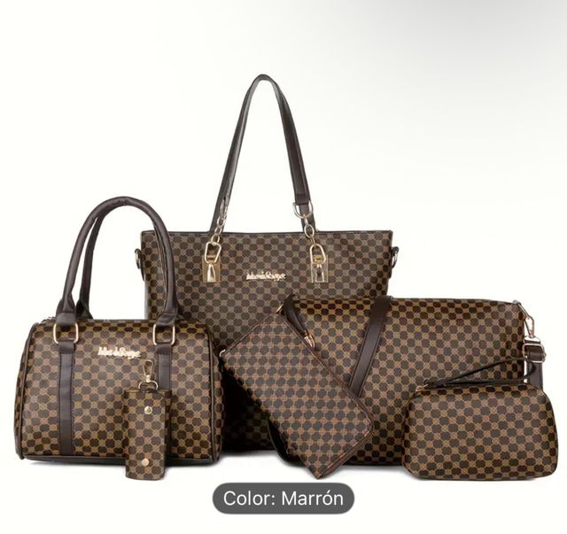 Set de 6 Bolsos Marrón y Dorado