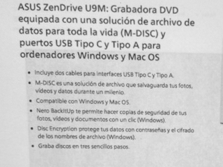 Grabadora DVD ASUS U9M Nueva