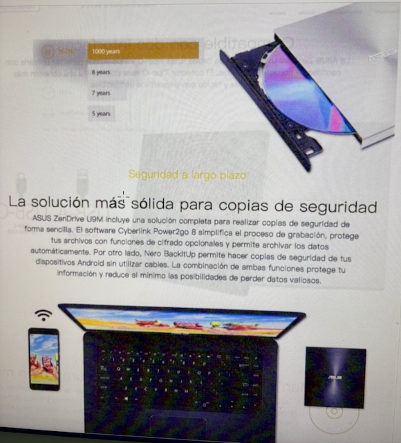 Grabadora DVD ASUS U9M Nueva