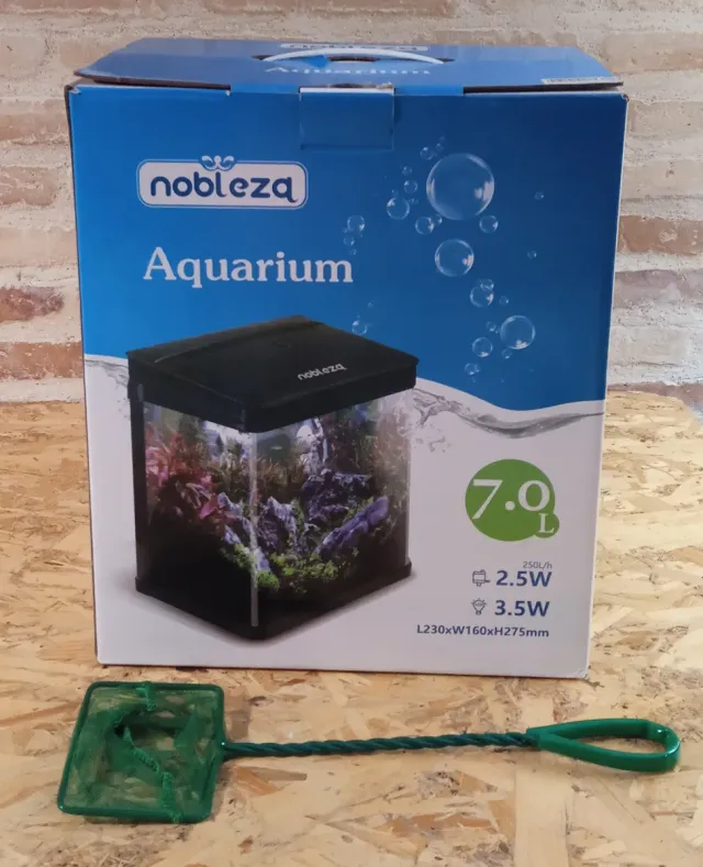 Acuario cristal blanco,7L, LED y Filtro