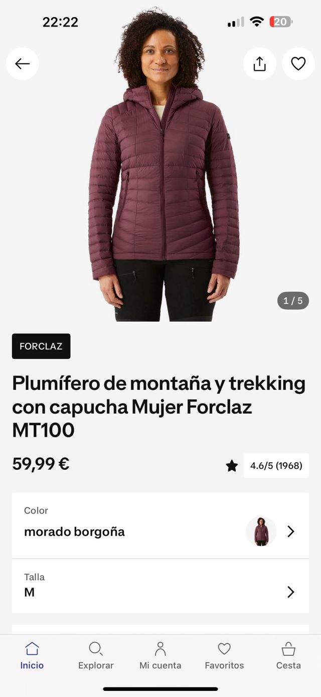 Plumífero montaña capucha Mujer