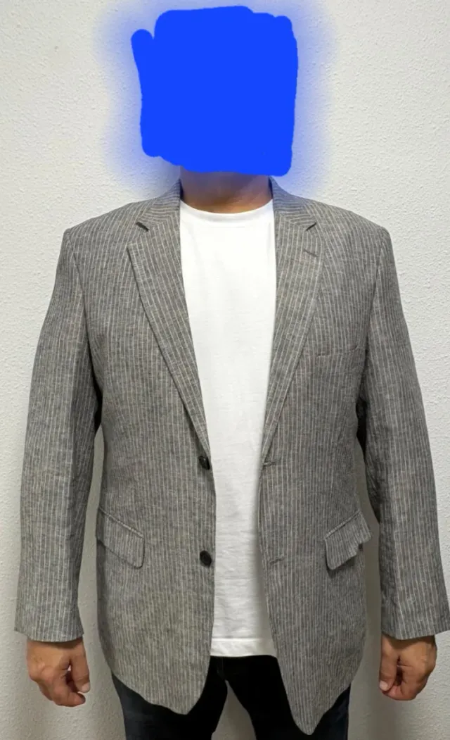 Americana de rayas gris y blanco