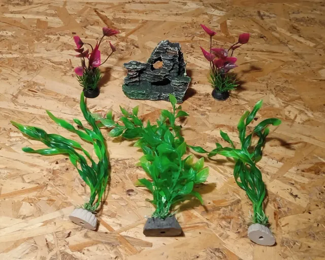 Set 5 Plantas Acuario y Cueva Decorativa