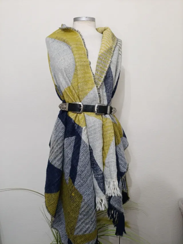 Maxi bufanda cuadros azul y verde oliva