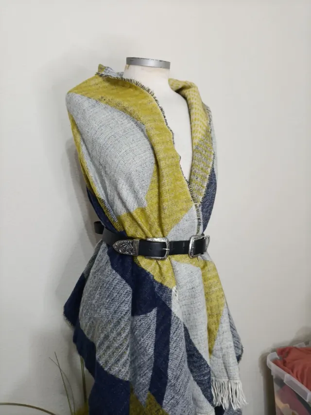 Maxi bufanda cuadros azul y verde oliva