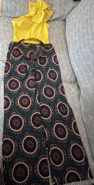 Conjunto étnico chic amarillo y verde