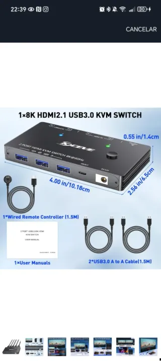 KVM Switch HDMI 8K 60Hz 2 Puertos