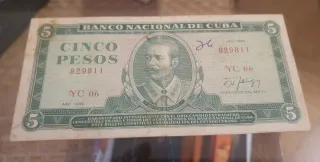 Billete 5 Pesos Cuba Antonio Maceo 1986