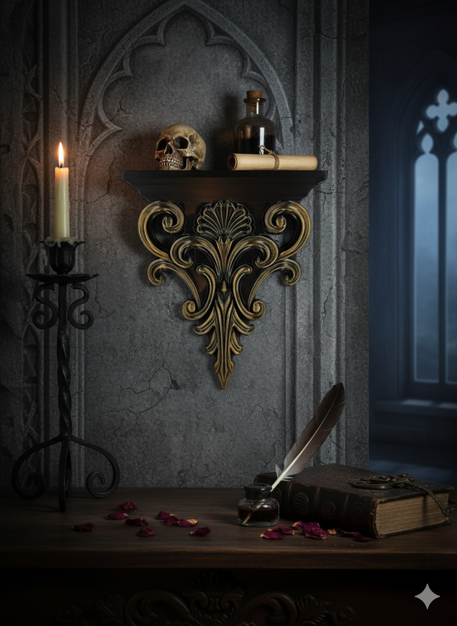 Prateleira Gótica Pintada à Mão Dourada