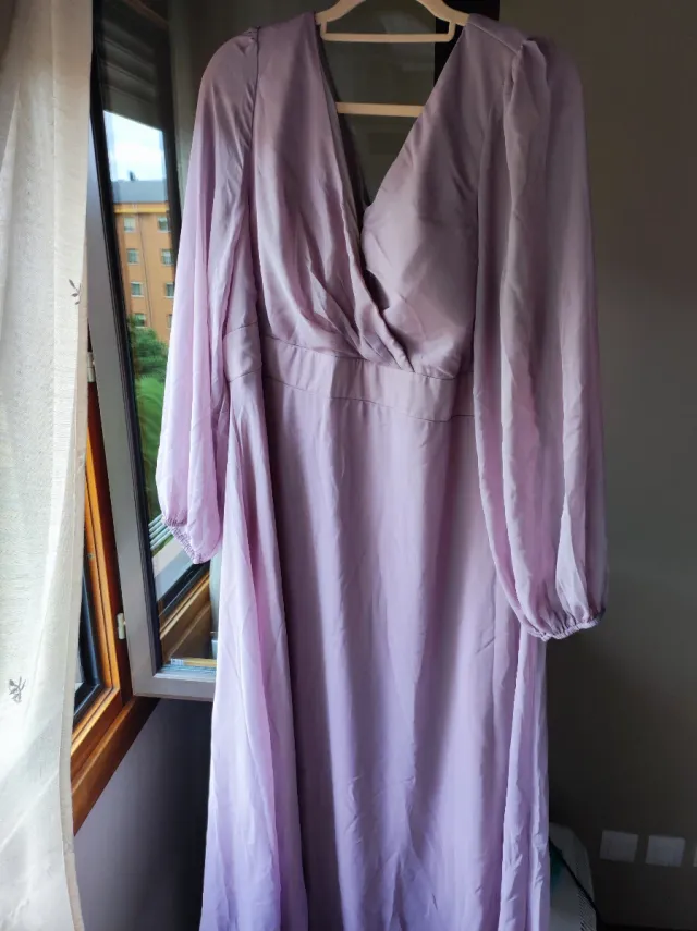 Vestido fiesta largo gasa rosa palo talla 50