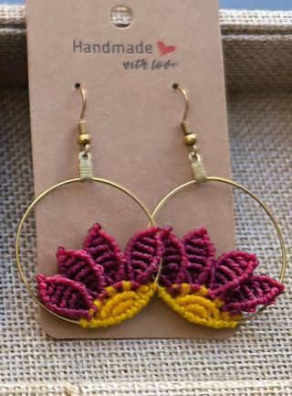 Pendientes Aro Macramé Rosa y Dorado