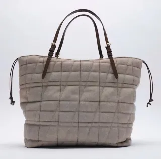 Bolso shopper XXL beige con asas marrones