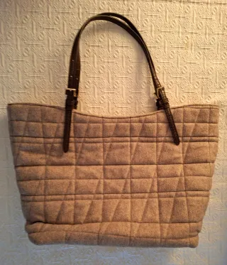 Bolso shopper XXL beige con asas marrones