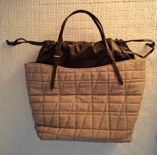 Bolso shopper XXL beige con asas marrones