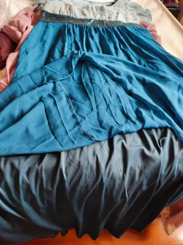 Vestido largo COUCHEL gris y azul verdoso talla L