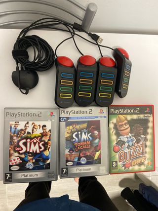 Juegos PS2 Buzz! y 4 mandos Buzz