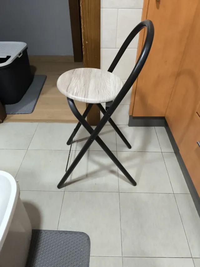 Banco alto em madeira e metal, 2 unidades