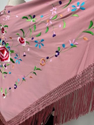 Mantón Flamenco Rosa Bordado Multicolor