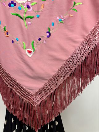 Mantón Flamenco Rosa Bordado Multicolor
