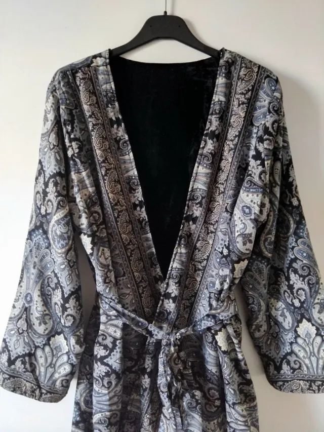Kimono seta stampa paisley blu