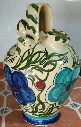 Botijo antiguo cerámica esmaltada pintada a mano