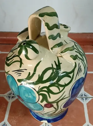 Botijo antiguo cerámica esmaltada pintada a mano