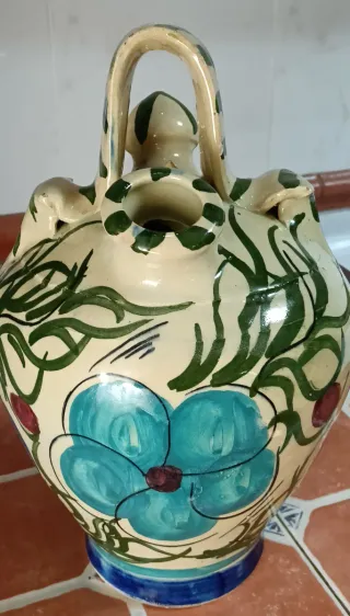 Botijo antiguo cerámica esmaltada pintada a mano