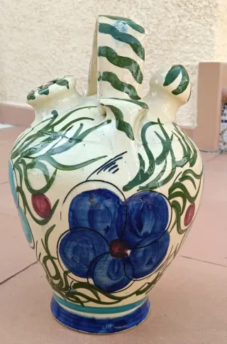 Botijo antiguo cerámica esmaltada pintada a mano
