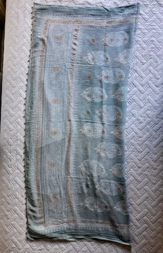 Bufanda fular mujer azul y beige