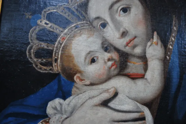 Antiguo cuadro óleo Virgen con Niño Jesús