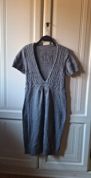 Abito in Maglia Grigio con Trecce - Scollo a V