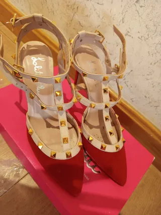 Tacones Lolita Blu Tira Tachuelas Rojo