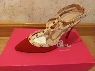 Tacones Lolita Blu Tira Tachuelas Rojo