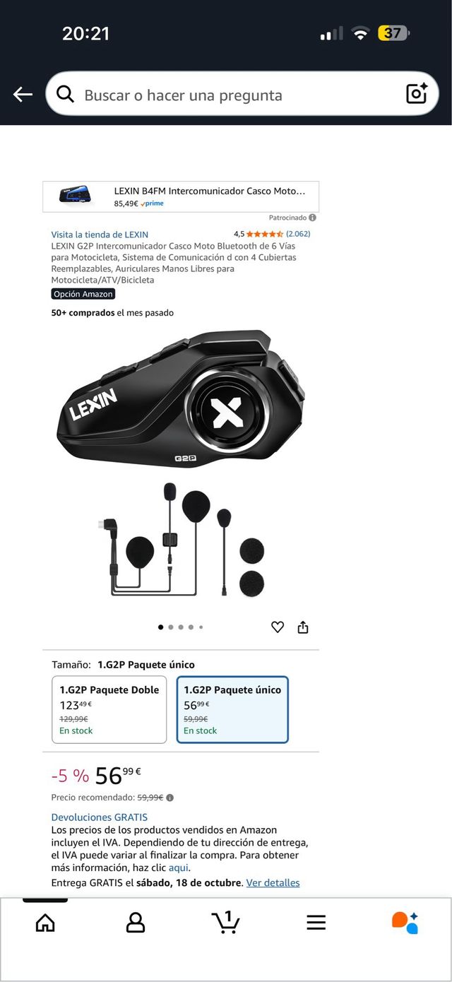 LEXIN G2P Intercomunicador Bluetooth Moto