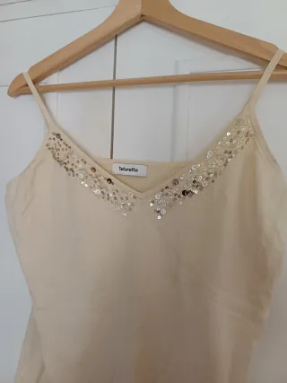 Tintoretto Top tirantes Beige con lentejuelas