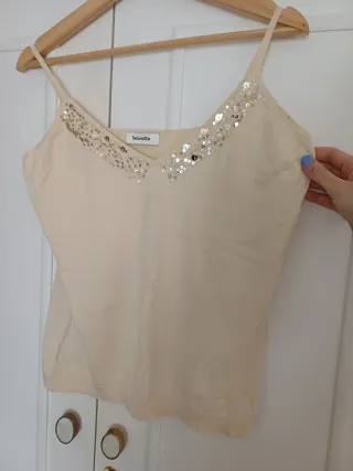 Tintoretto Top tirantes Beige con lentejuelas